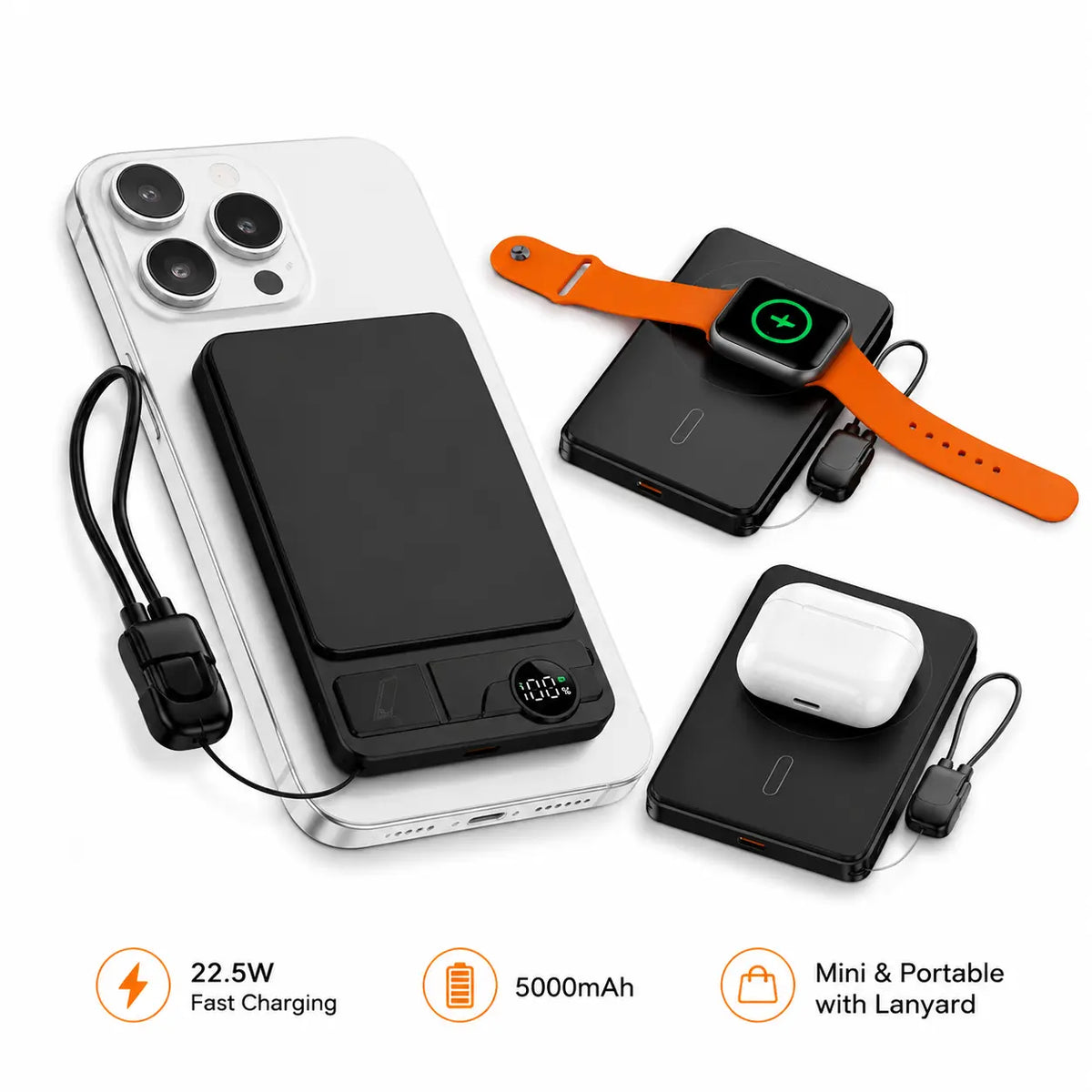 Magnetic Wireless Power Bank 5000mAh with Kickstand & LED Display