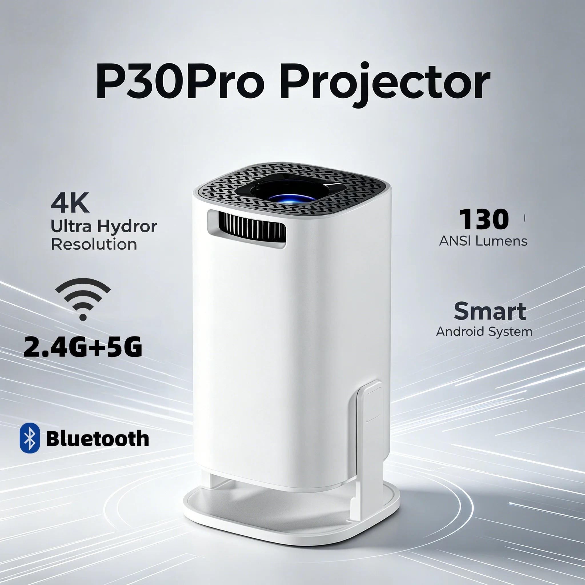 P30PRO Smart Projector Android 14 Wifi6 Bluetooth5 Native 720P 4K Video Decoding Wireless Screen Mirroring Portable Home Cinema